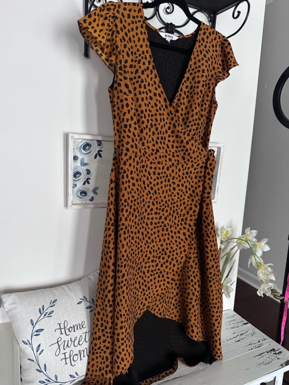 BB Dakota Brown High Low Animal Print Wrap Dress - Picture 3 of 7